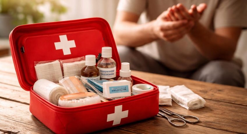 trousse-secours-bandages-personne-table
